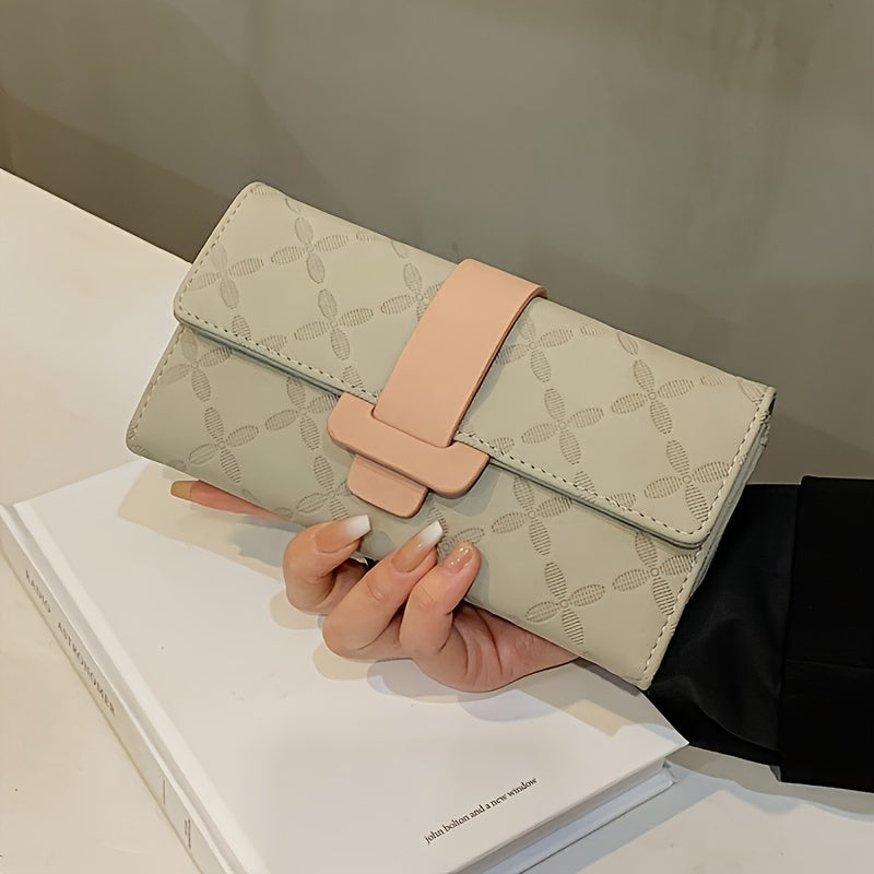 Faux Leather Long Wallet Women's Snap Button Wallet