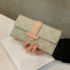 Faux Leather Long Wallet Women's Snap Button Wallet