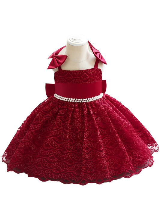 Toddler Girls Bow Lace Embroidery Cami Princess Dress Gown