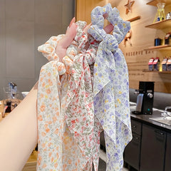 Sweet Floral Print Hair Ties Thin Ribbon Decor Hair Accessories