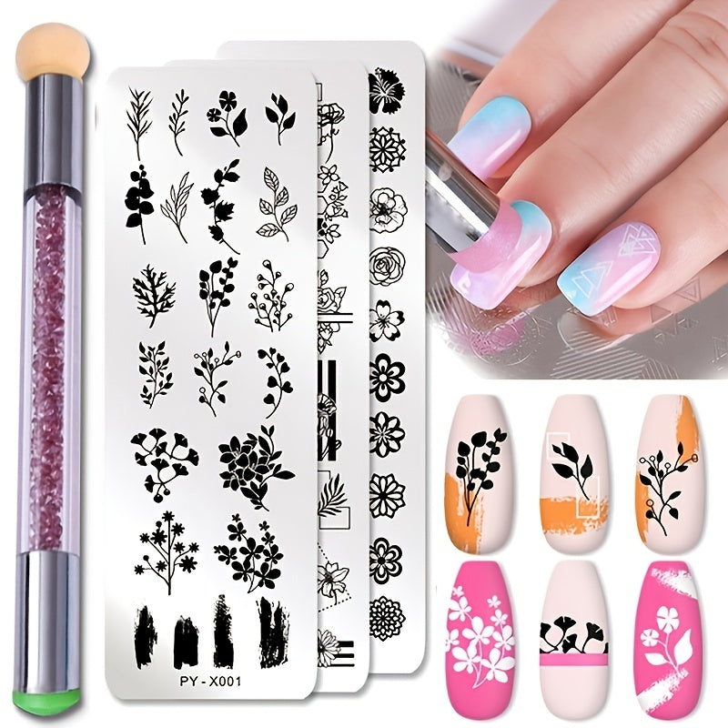 Nail Art Stamping Plates Set with Brush and Mold