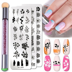 Nail Art Stamping Plates Set with Brush and Mold