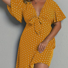  Polka Dot Flutter Sleeve Bow Knot Dress