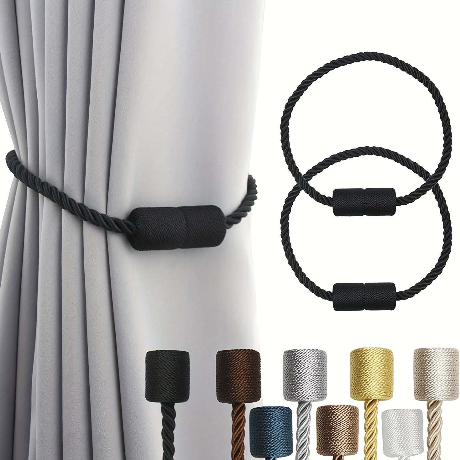 2pcs Magnetic Curtain Tiebacks Modern Rope Tiebacks For Drapes