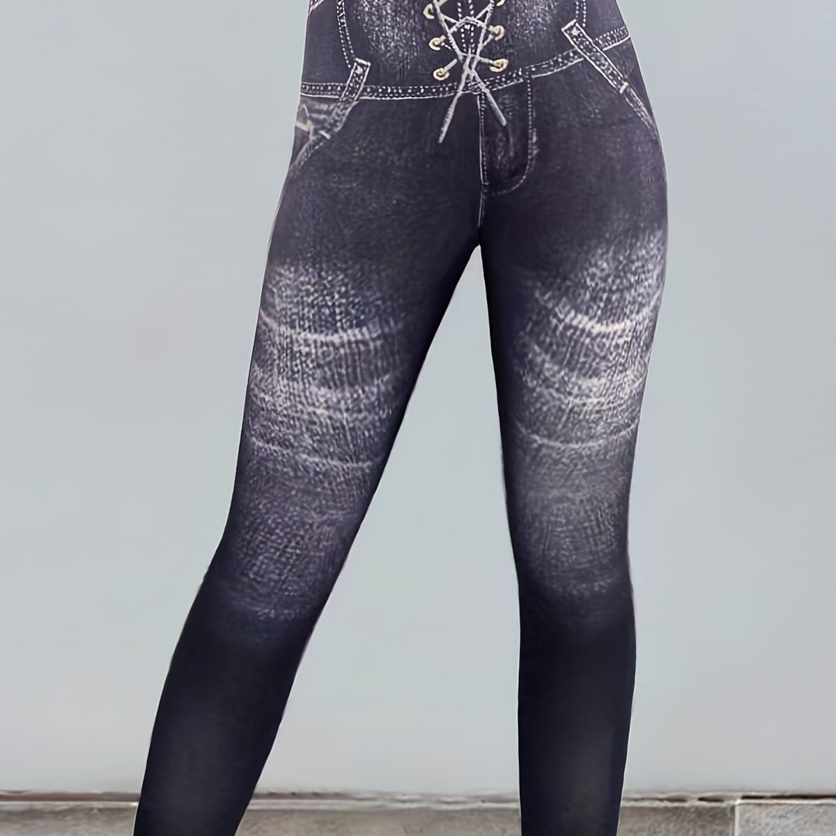 Denim Print High Waist Skinny Leggings Sexy Stretchy Leggings