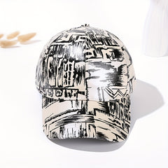 Hip Hop Graffiti Baseball Cap Tie Dye Print Beige Dad Hat Adjustable Sun Hats