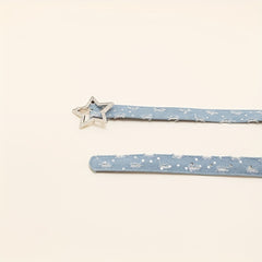 Rhinestone Pentagram Buckle Belt Denim Washed Distressed PU Leather Hip Hop