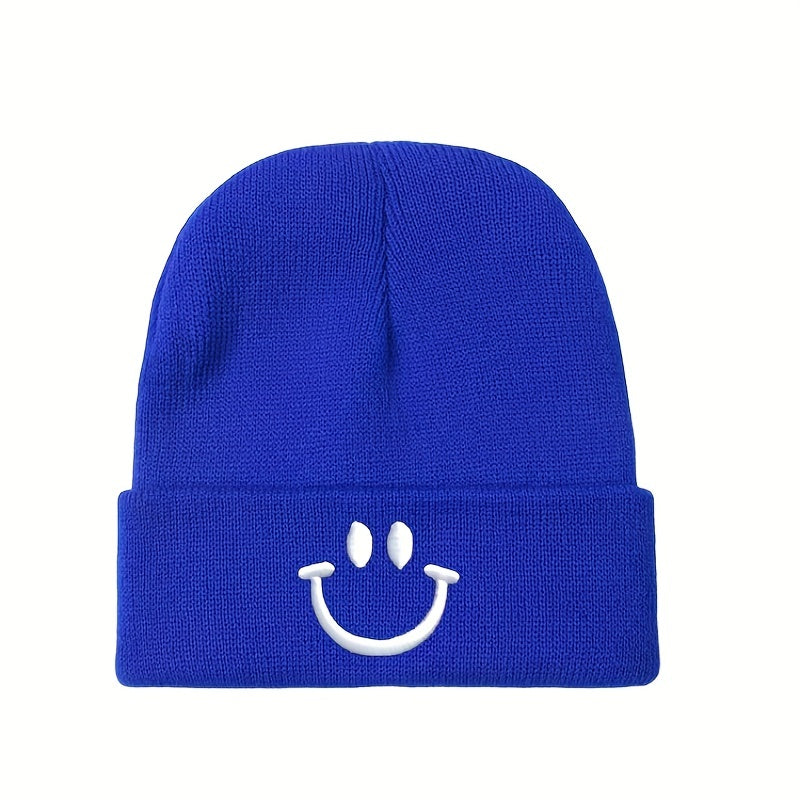 Knitted Hat with Happy Face Embroidery for Men and Women