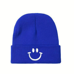 Knitted Hat with Happy Face Embroidery for Men and Women