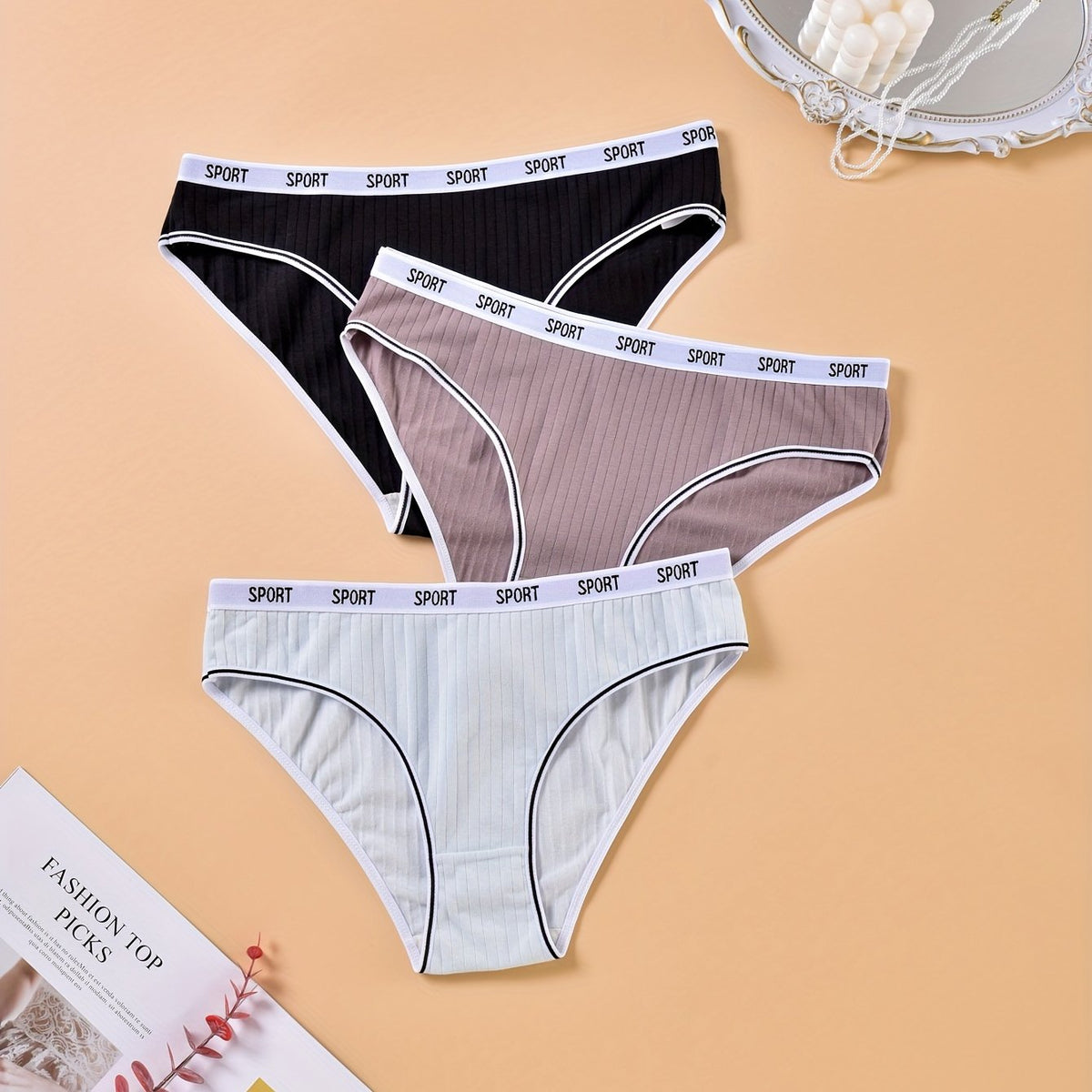  3 Pack Ribbed Panties Set Women's Briefs Set