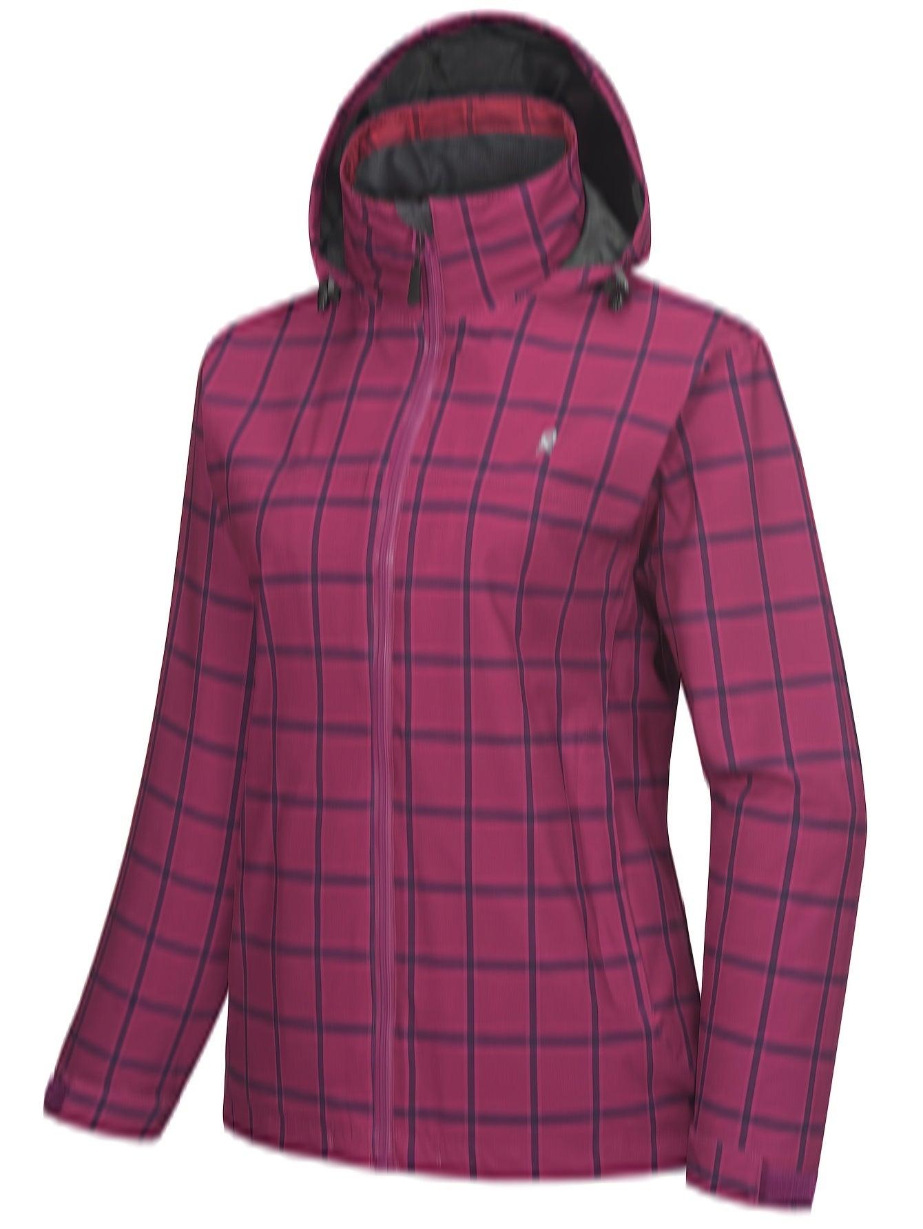 Women's Plaid Print Hooded Jacket Windproof Lightweight Full Zipper