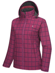 Women's Plaid Print Hooded Jacket Windproof Lightweight Full Zipper