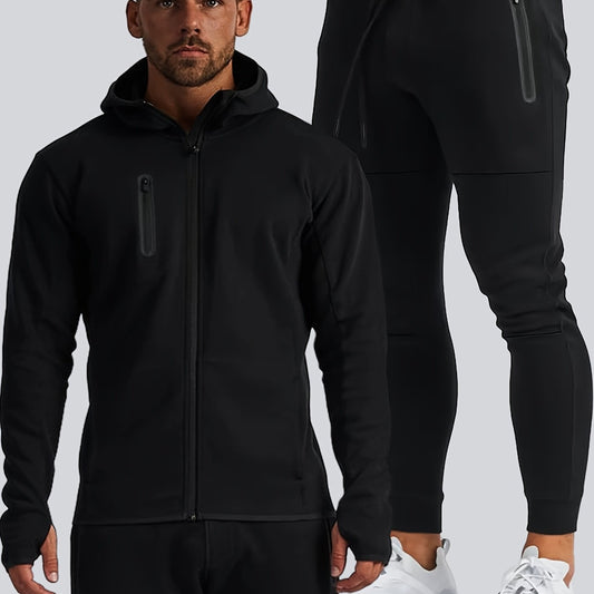 Men's 2 Piece Hooded Jacket & Drawstring Slim Sweatpants Set