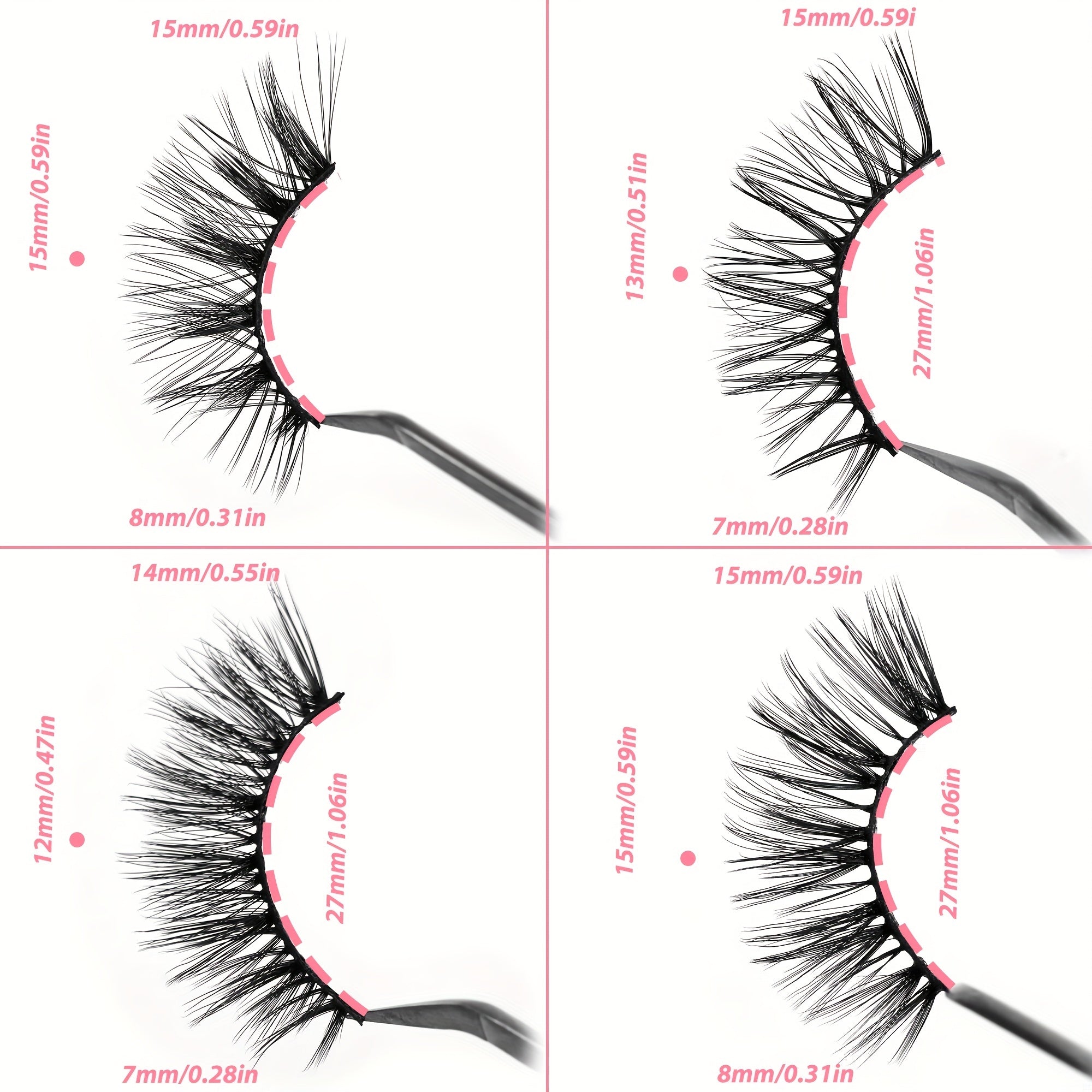 4 Styles False Eyelashes Natural Look Wispy Cat Eye Lashes 3D Fluffy Half Lashes