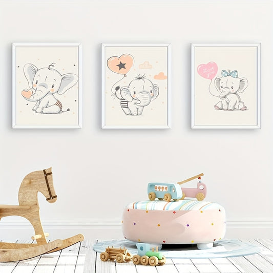 Watercolor Style Animal Cartoon Poster Room Decoration Elephant Bear Rabbit