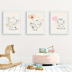 Watercolor Style Animal Cartoon Poster Room Decoration Elephant Bear Rabbit