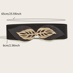 Leaf Buckle Elastic Belt Vintage Elastic Waist Belt Metal Buckle Belt
