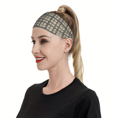 Vintage Plaid Headband Beige Checkered Pattern Elastic Secure Fit