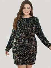  Sequins Long Sleeve Cut Out Dress