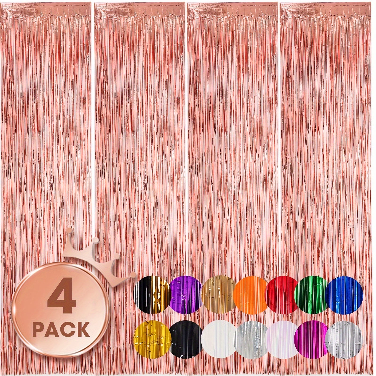 4pcs Rose Golden Foil Fringe Backdrop Curtains Birthday Party Decorations