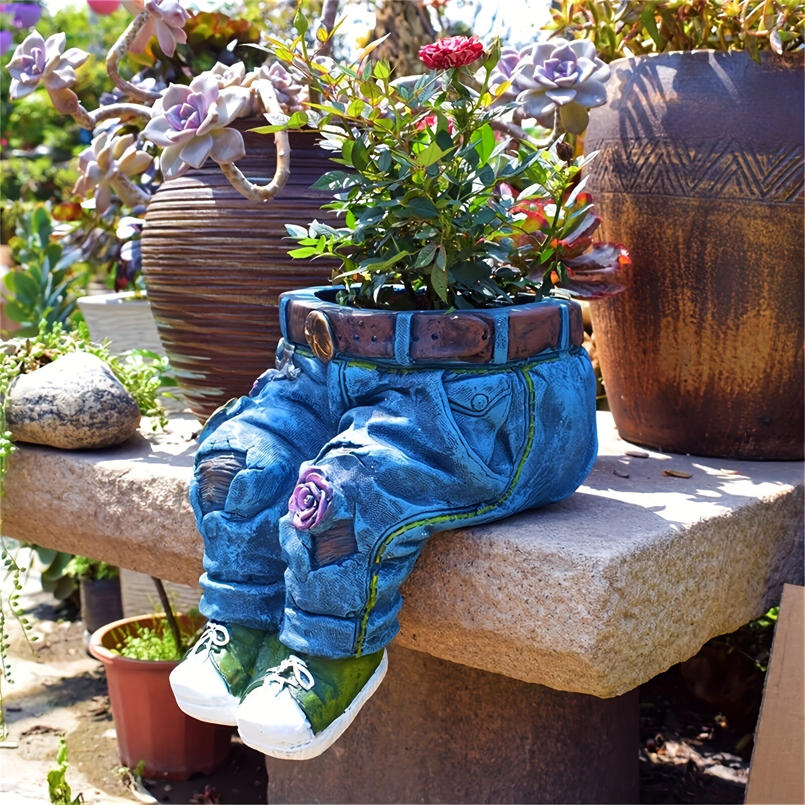 Denim Pants Resin Flower Pot Decor
