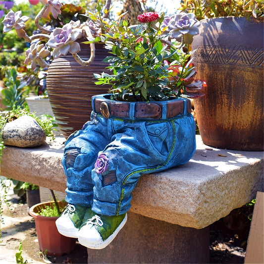 Denim Pants Resin Flower Pot Decor