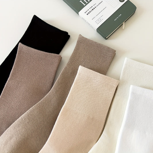 6 Pairs Ribbed Mid Tube Socks Breathable & Comfy Women's Stockings
