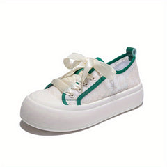 Women's Breathable Mesh Platform Sneakers Casual Lace Up Canvas Shoes