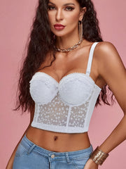 Floral Embroidery Corset Top Mesh Push Up Cami Crop Top