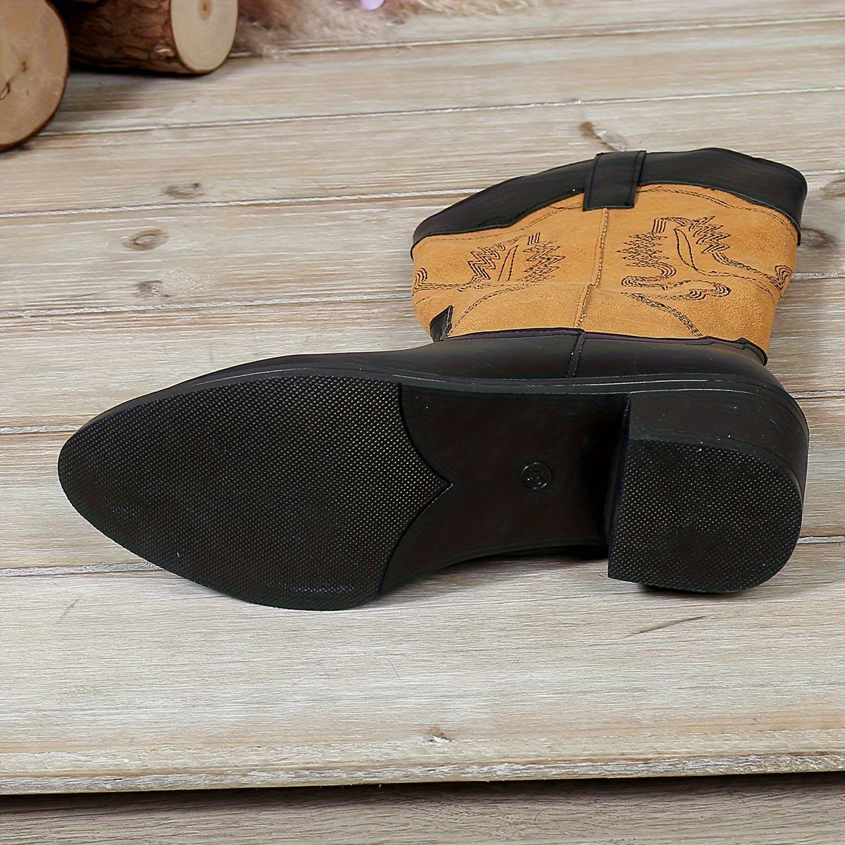 Embroidered Block Heel Cowboy Boots for Women
