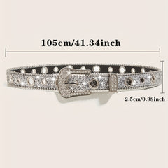 Glitter Sparkling Rhinestone Belt Y2K PU Belt Hip Hop Decorative Belt