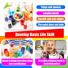 Wooden Rainbow Ball Matching and Sorting Game - Educational Preschool Toy