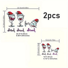 2pcs Xmas DIY Iron On Transfer Stickers T shirts Jackets Jeans Garment Access