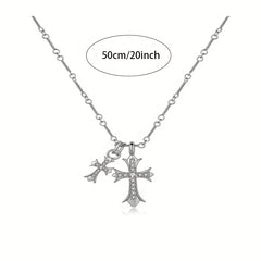 Y2K Double Cross Long Necklace Jewelry Gift