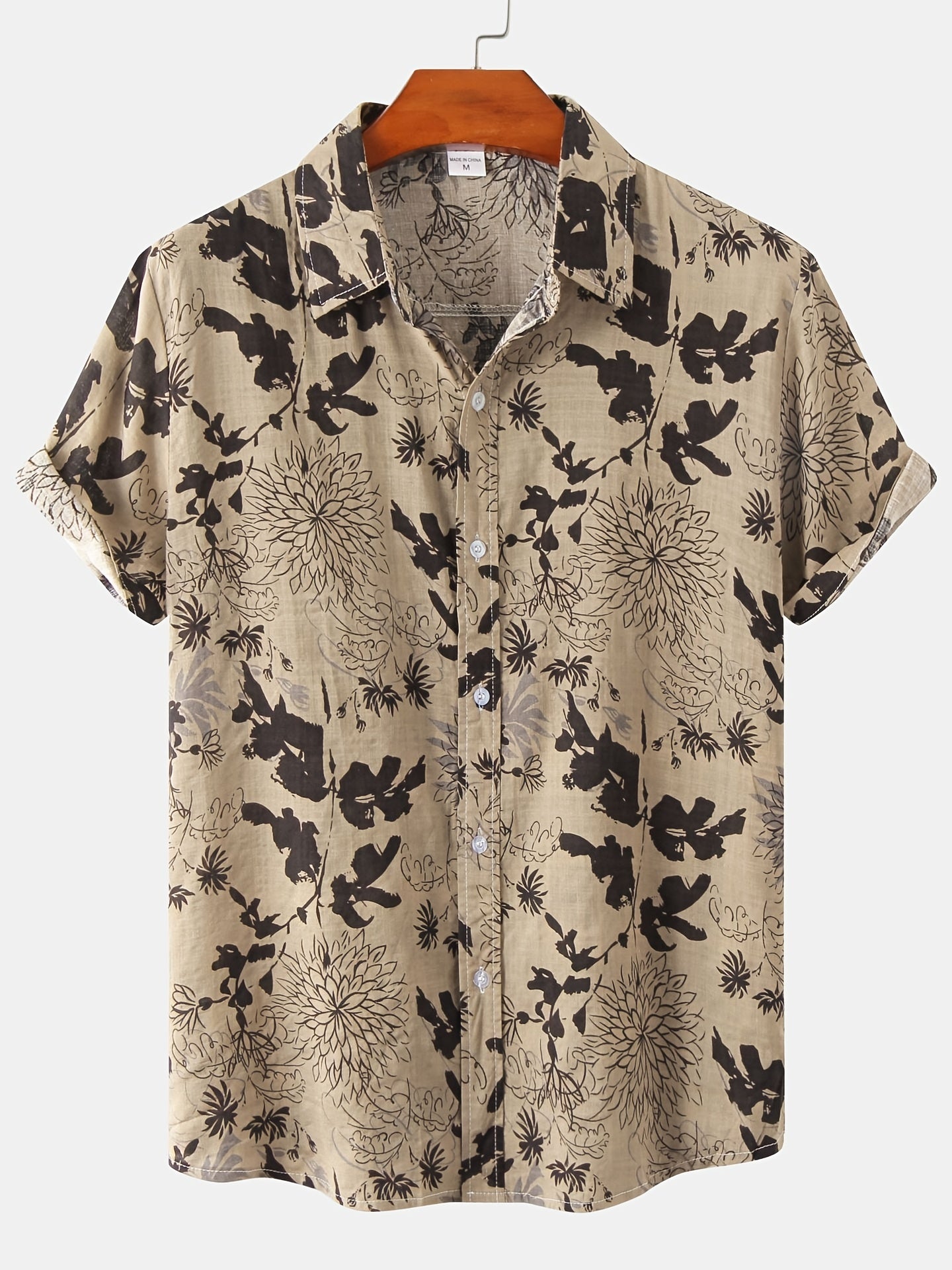 Men's Leaf & Flower Graphic Short Sleeve Shirt for Summer