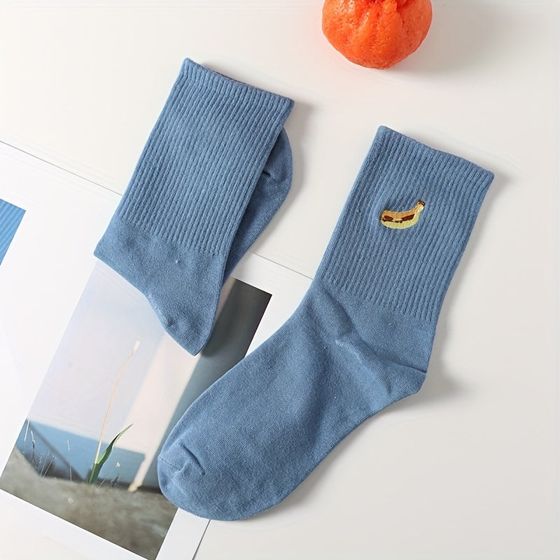 Cartoon Banana Embroidery Socks Mid Tube Women's Stockings