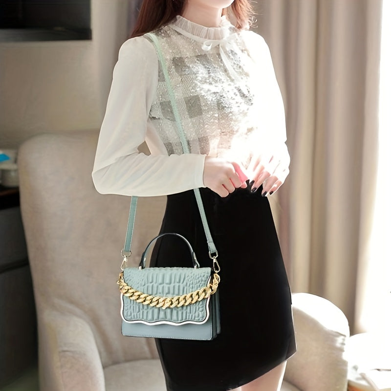 Metal Chain Shoulder Bag PU Leather Handbag Crossbody Bag