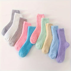10 Pairs Fuzzy Socks Warm & Comfy Mid Tube Stockings Women's Hosiery