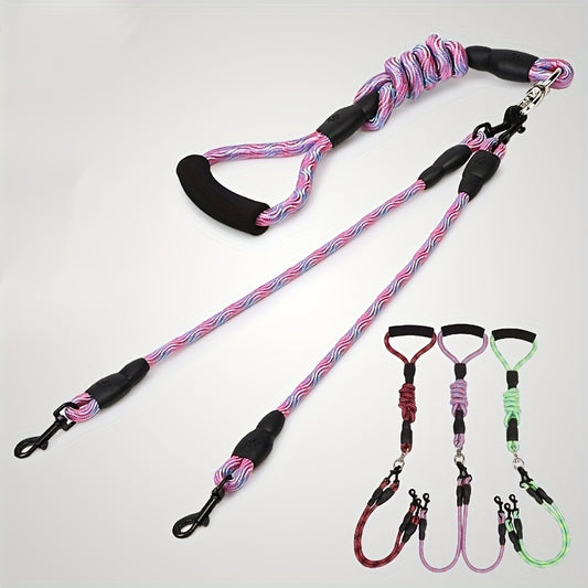 Wave Pattern Dual Dog Leash for Walking Two Dogs