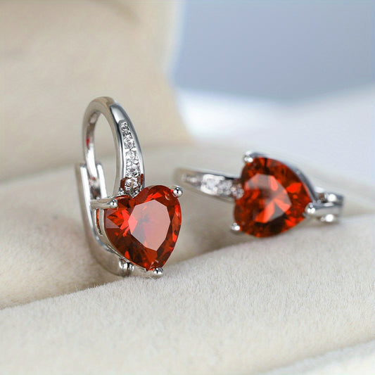 Heart Shape Zircon Ear Buckle Earrings 18K Plated Copper Ear Jewelry