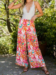 Floral Print High Rise Straight Leg Beach Pants