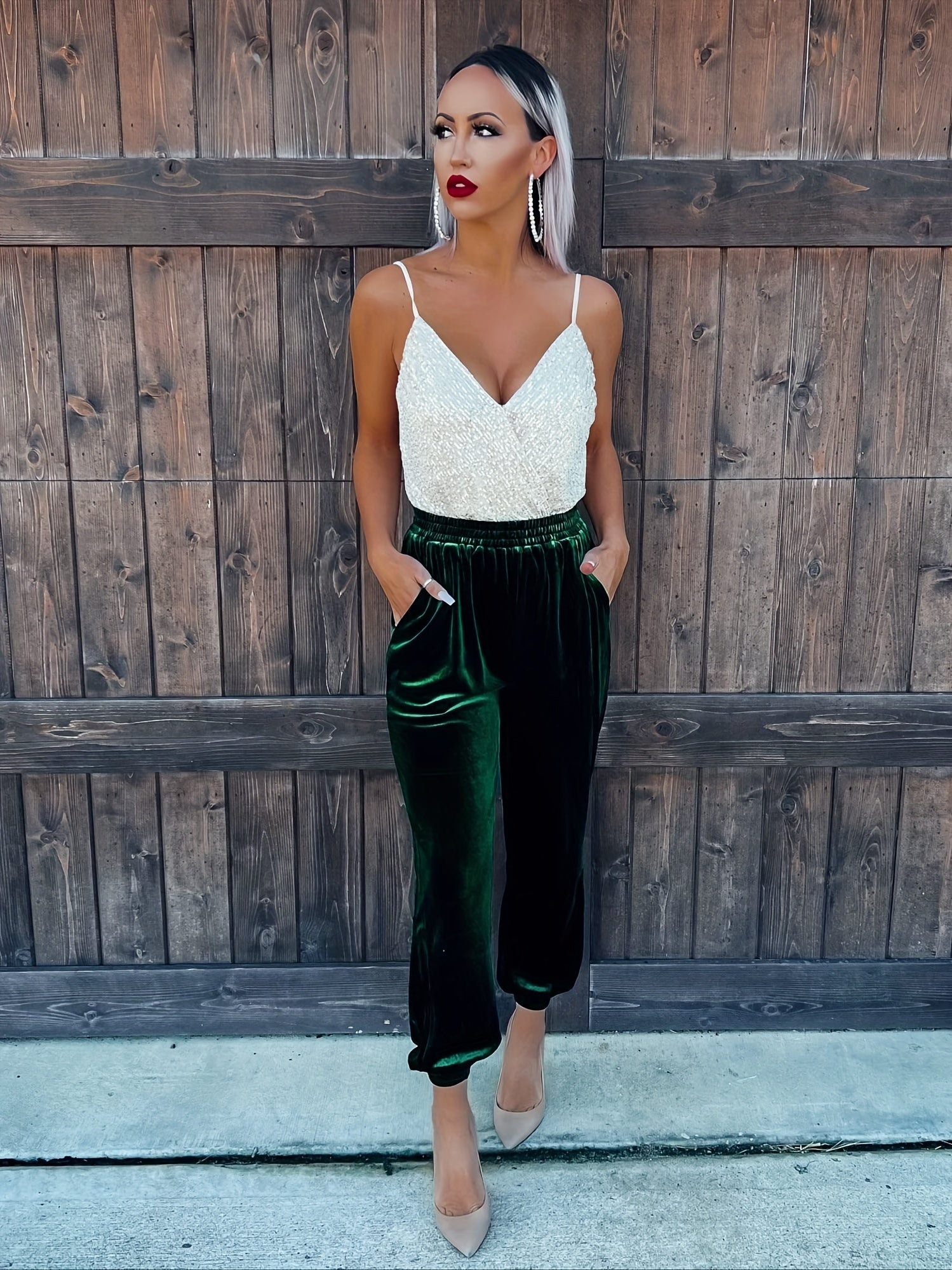  Velvet High Rise Jogger Trousers With Pockets