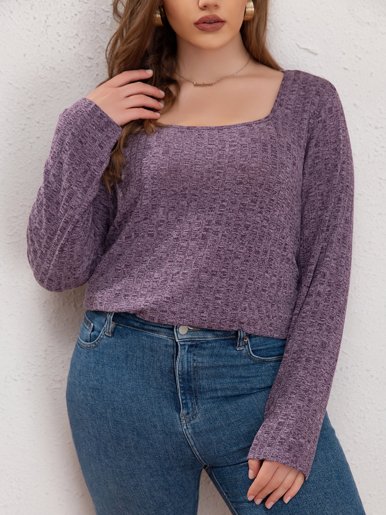  Solid Textured Long Sleeve Sweater