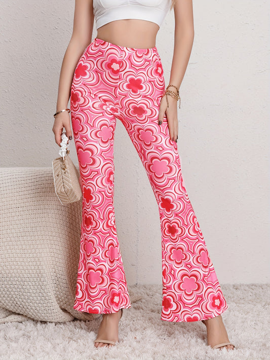Flower Print Flare Leg Pants High Stretch Yoga Sports Bootcut Leggings