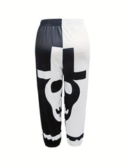  Halloween Sporty Pants Women's Plus Colorblock Skull Print