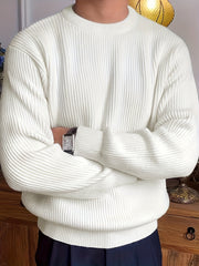 Men's Casual Solid Knitted Sweater Round Neck Pullover For Fall Winter