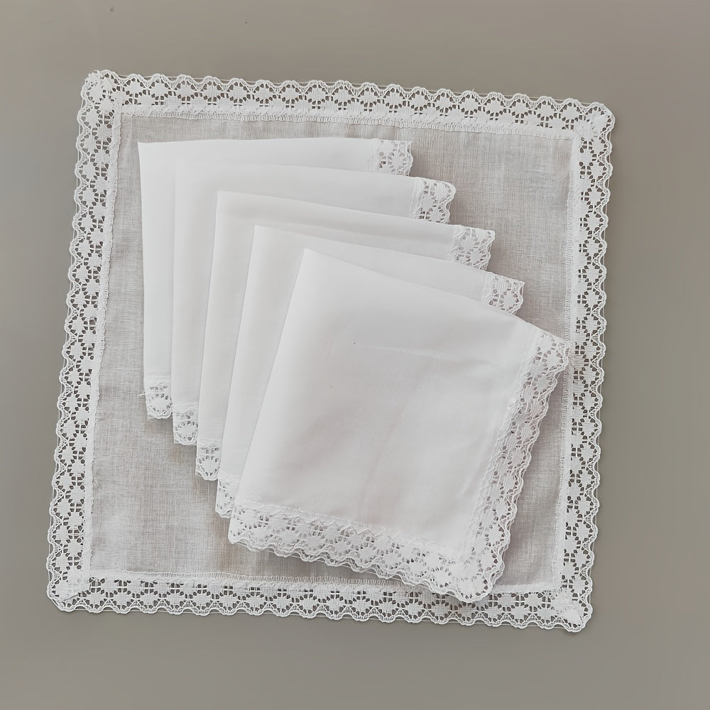 6pcs Lace Trim Handkerchief Set Women's Wedding DIY Decoration