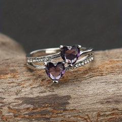 Double Heart Zircon Wedding Party Ring