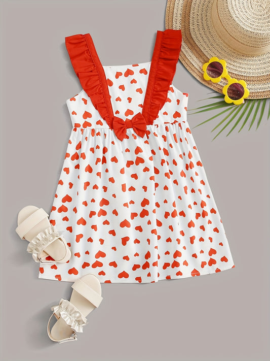 Toddler Girls Heart Graphic Bow Princess Dress For Party Beach