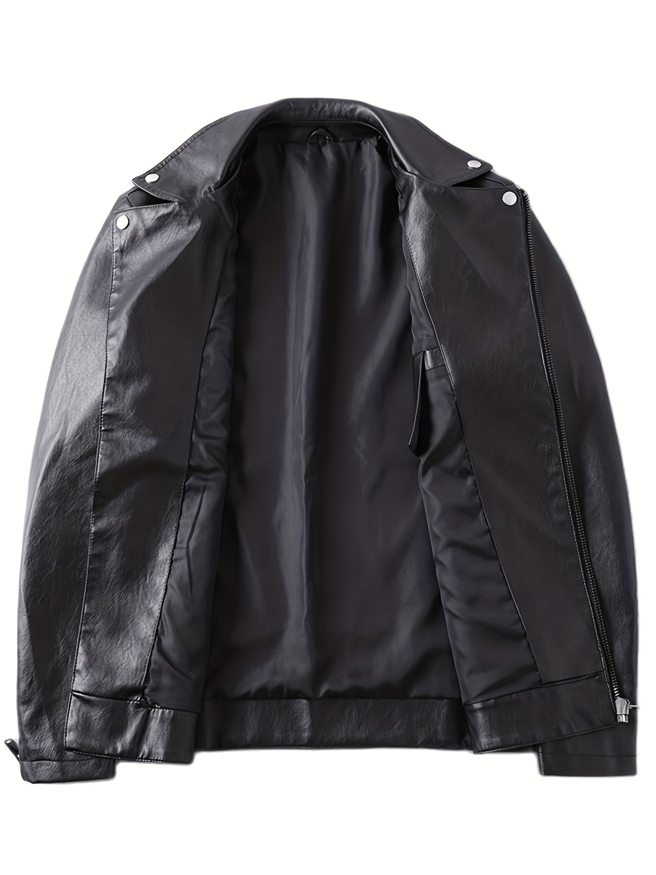 PU Biker Jacket Men's Casual Solid Zip Up Lapel Faux Leather Jacket